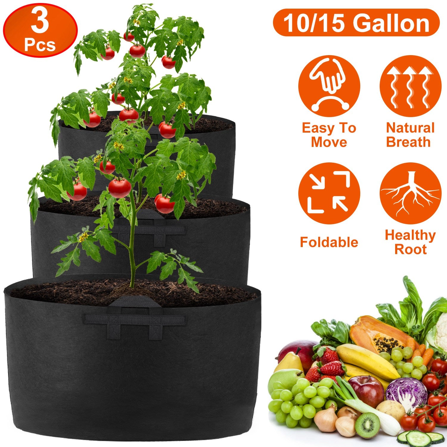 GBruno 3-Pack 10 Gallon Plant Grow Bags