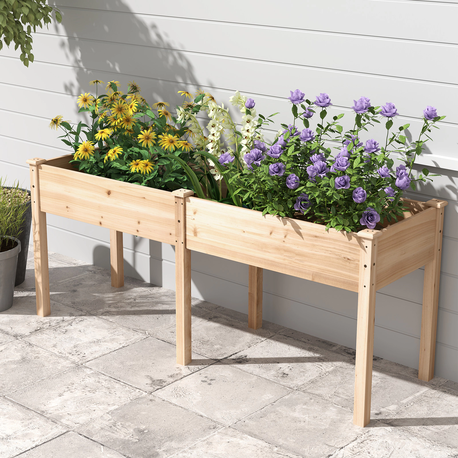 SUGIFT Natural Fir Wood Raised Garden Bed with Divider Panel and Legs 73-in W 23-in D 30-in H 330-lb Bed Capacity