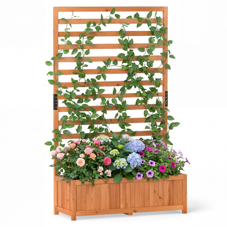 Hivvago Wooden Raised Garden Bed 59 Inch Tall Elevated Planter Box with Vertical Trellis