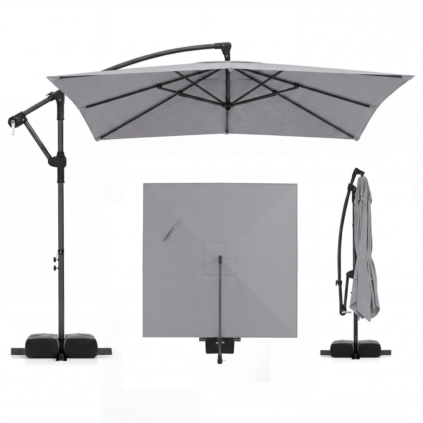 SUGIFT Gray 8 x 8 ft Square Offset Cantilever Patio Umbrella with 360 Degree Rotation