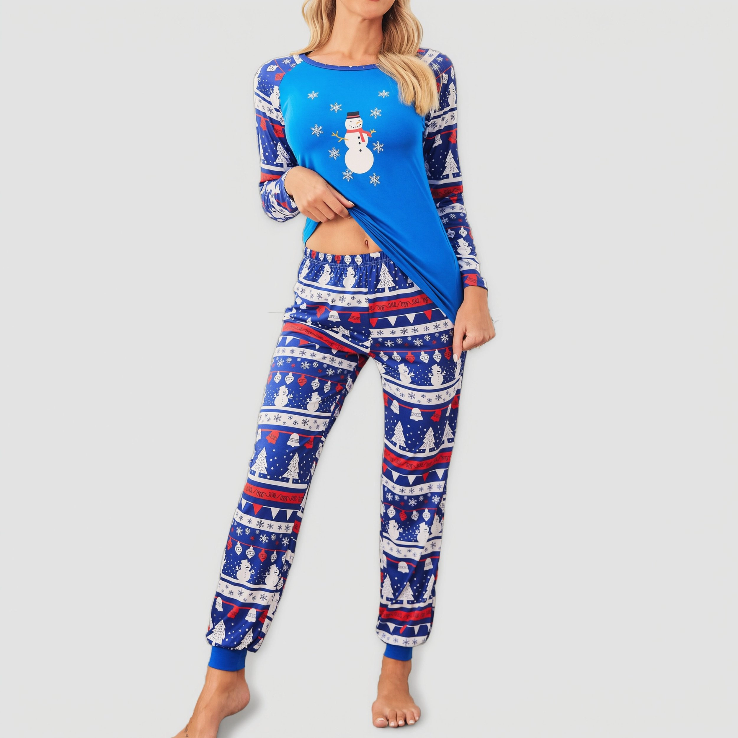 Ekouaer Women's Long Sleeve Christmas Pajamas Set Plaid Jogger Pants