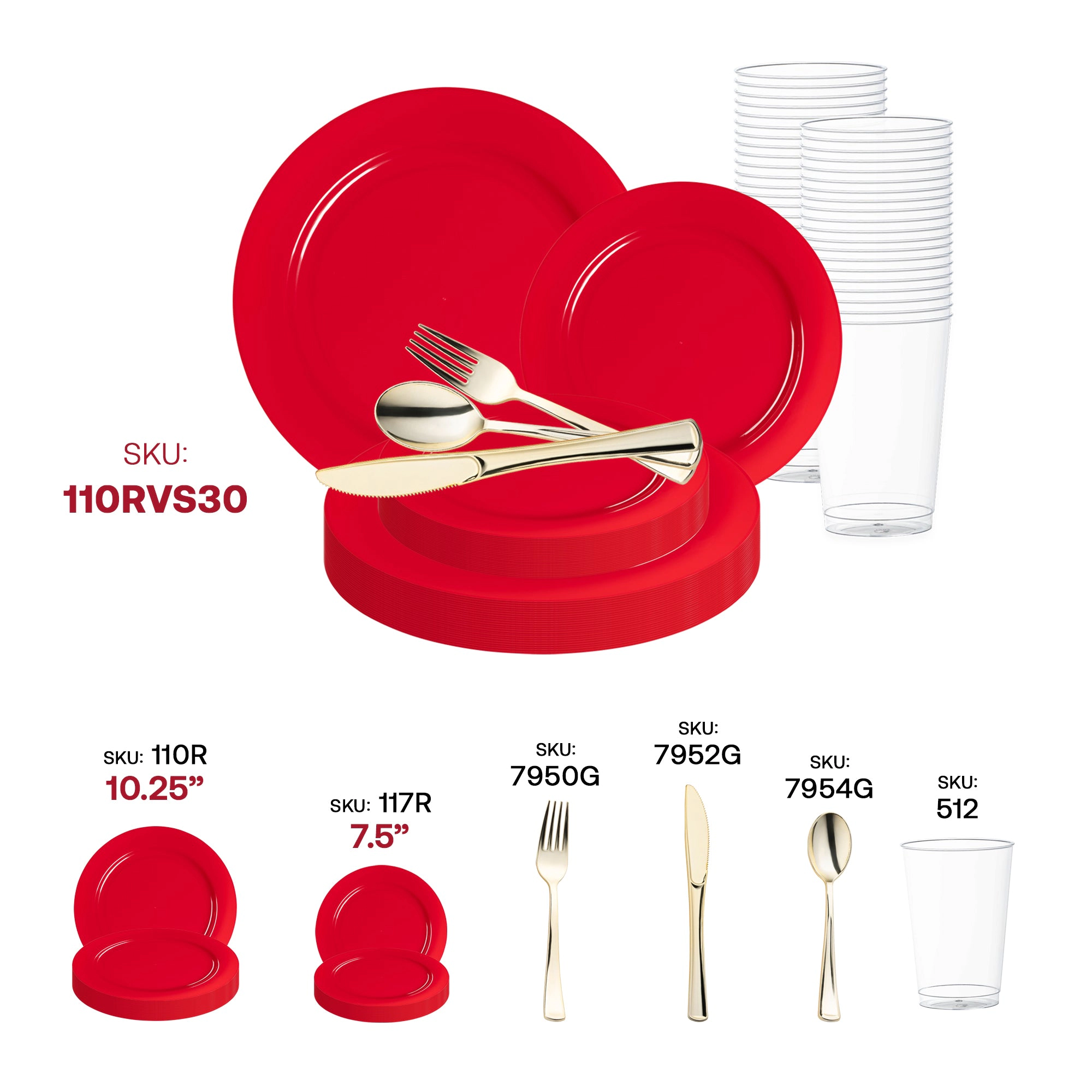 Smarty Had A Party Solid Red Holiday Round Disposable Plastic Wedding Value Set