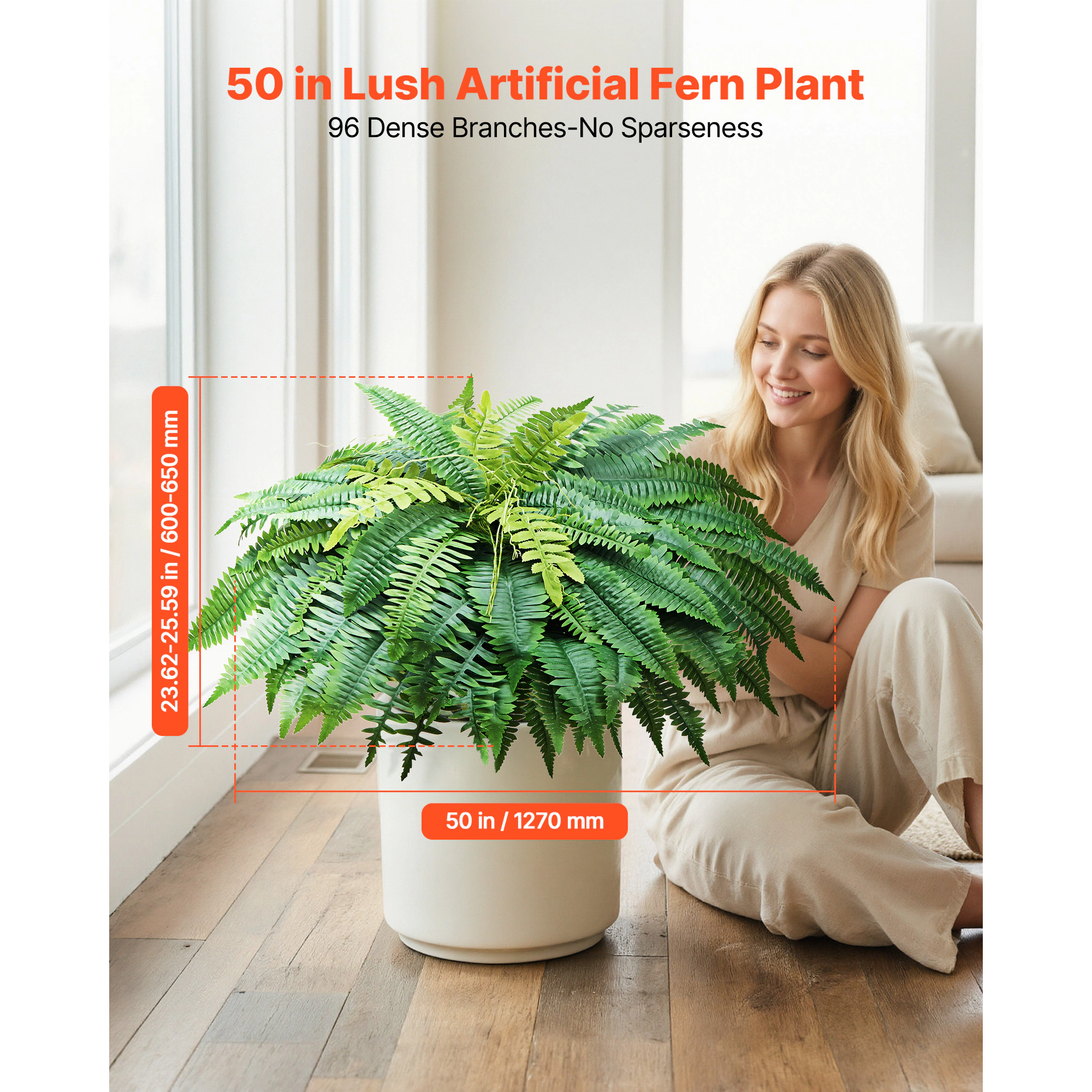 HONGGE Artificial Ferns Large Boston Fake Plant Decor with Faux Fern for Home and Office