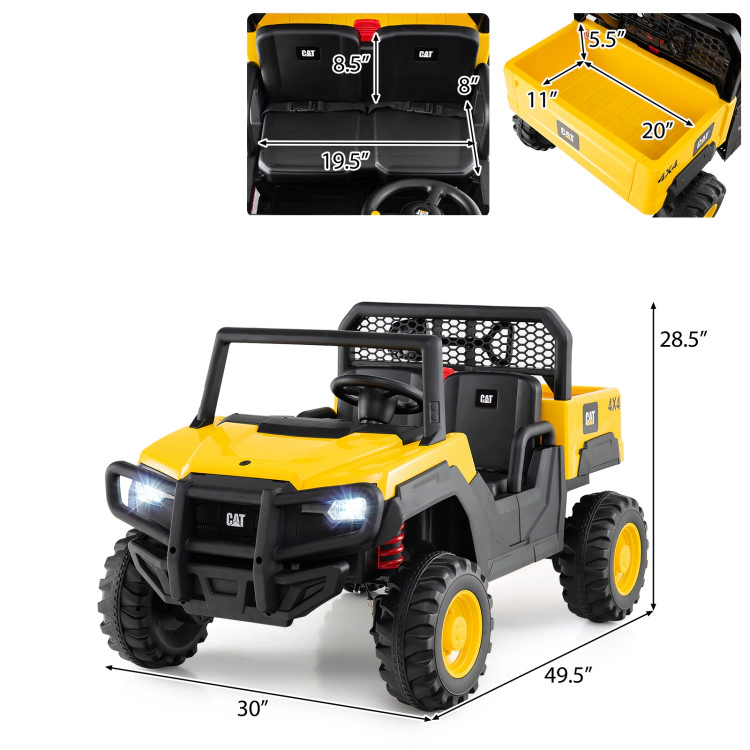 Hivvago 24V Ride On Dump Truck Licensed Caterpillar 2-Seater Kids Car with Remote Control