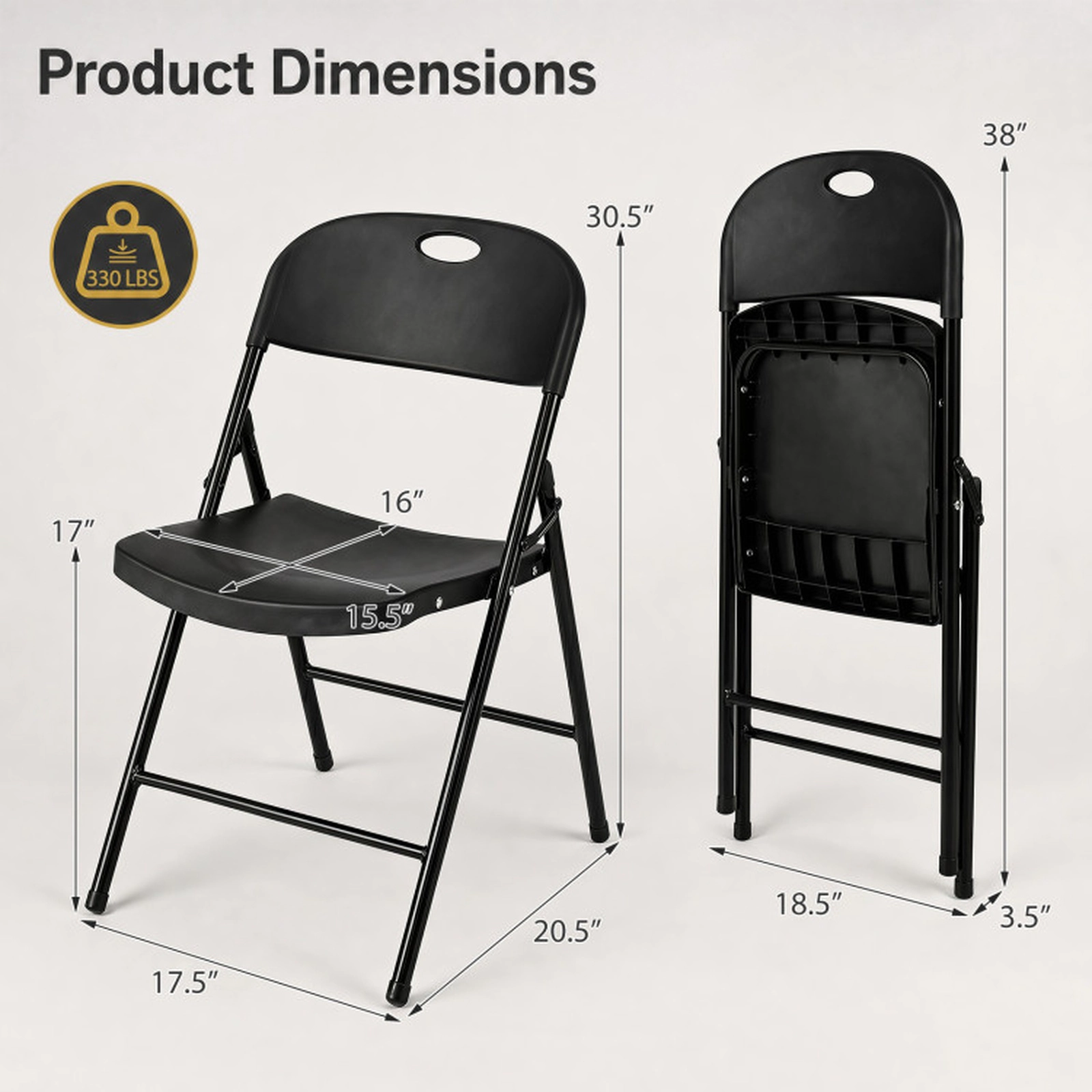 SUGIFT Set of 6 Foldable Dining Chairs with Ergonomic Backrest 330-lb Capacity White/Black