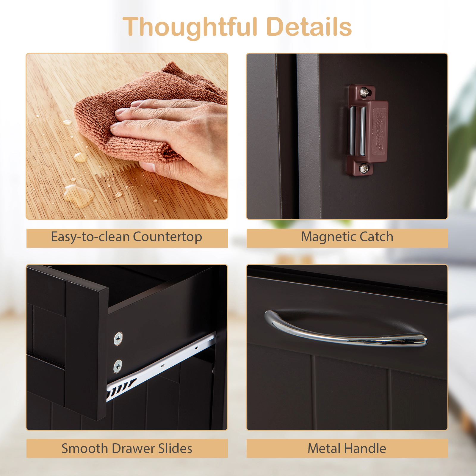 SUGIFT Tilt Out Trash Cabinet Sideboard with 2 Drawers and Adjustable Shelf 220-lb Top Capacity 39.5-in Wide Brown