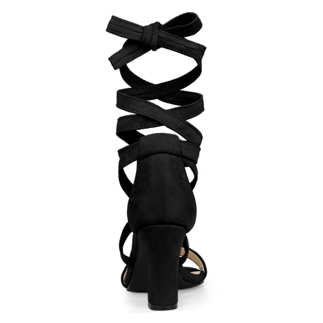 BLISSFUL STEP Women Faux Suede Non-Slip Padded Lace Up Chunky Heel Sandals