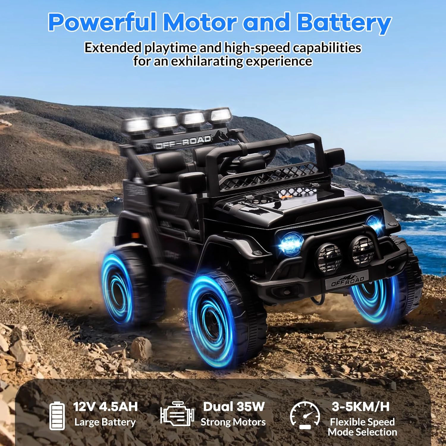 12V 2-Seater Kids Ride-On Truck w/Remote, 5MPH Max, LED Lights, Music,  Electric Car Toy for Ages 3–8