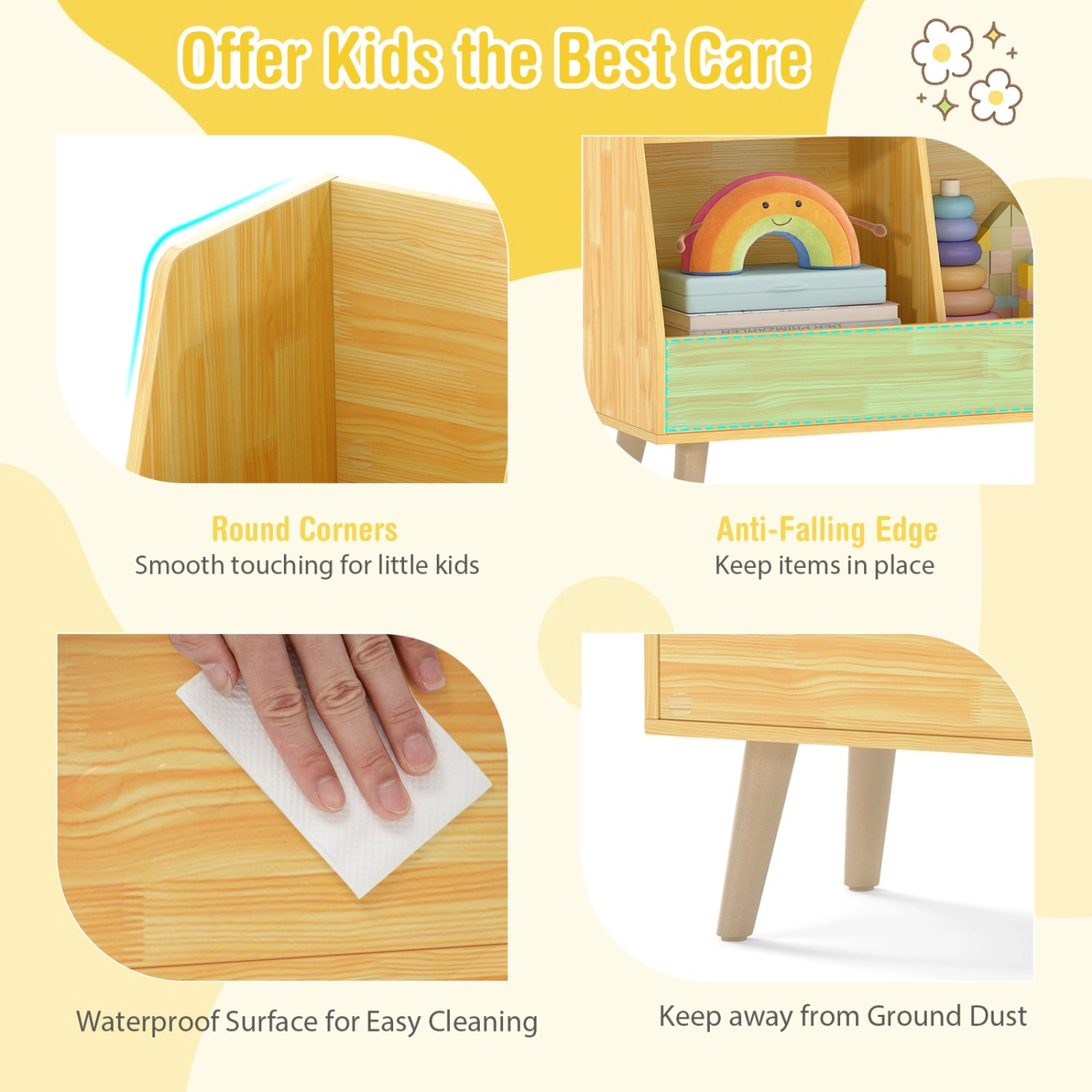 SUGIFT 5-Cube 68-lb Capacity 30-in Oak Kids Bookshelf and Toy Organizer with Anti-Tipping Kits and Wood Legs