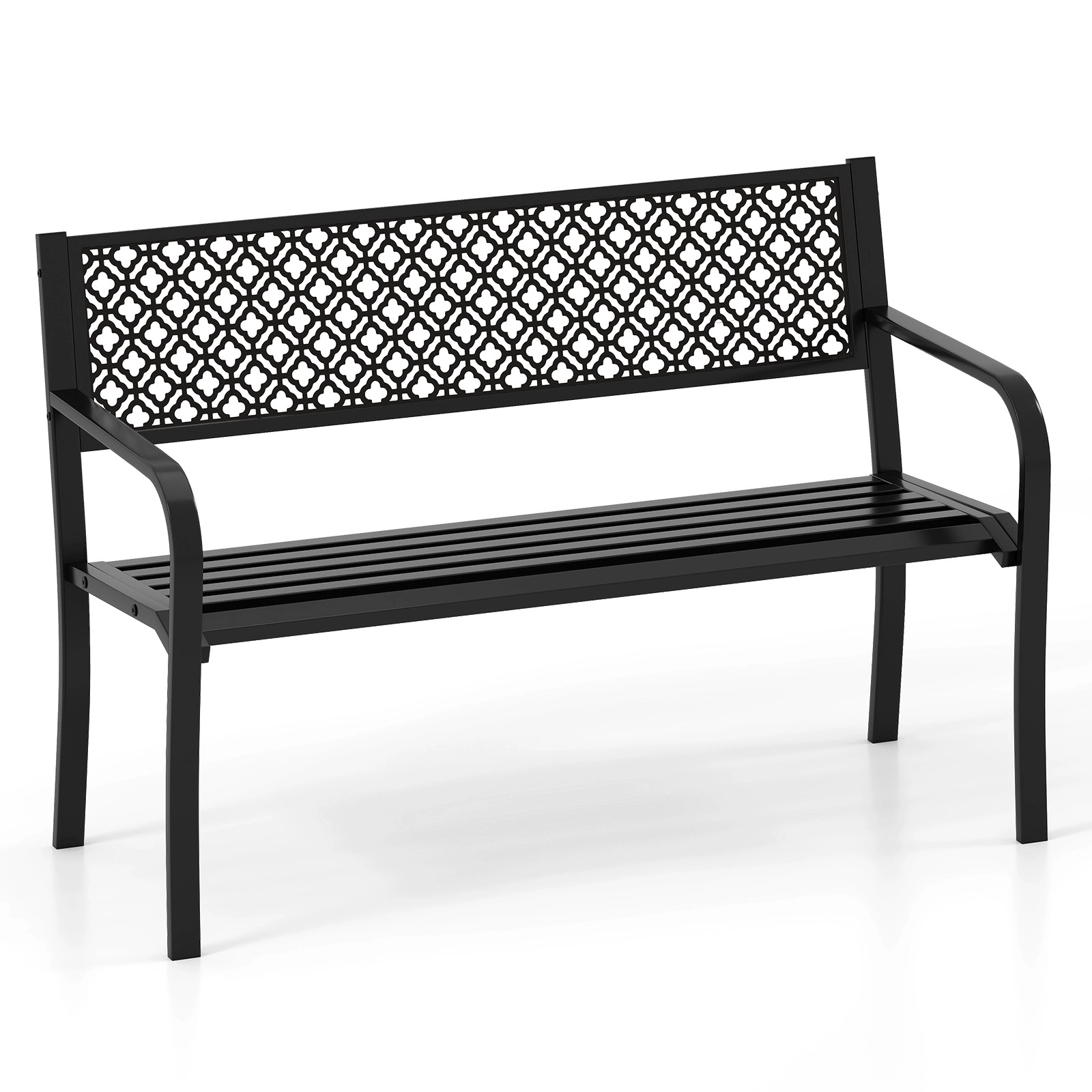 SUGIFT 50-in Outdoor Metal Garden Bench with Geometric Lattice Backrest and Slatted Seat 790-lb Capacity Black