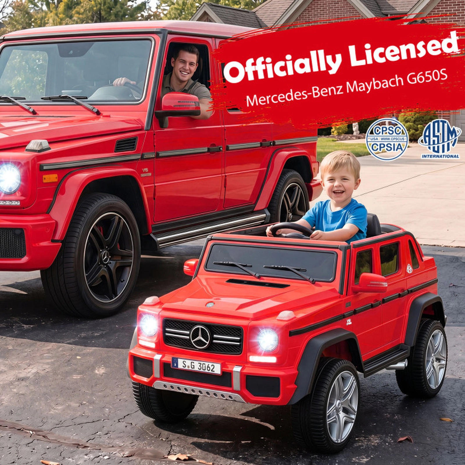 SUGIFT 12V Mercedes-Benz Kids Ride-On Car 66-lb Capacity Ages 3-6 45-in Long 12V Battery Remote Control & Music Red