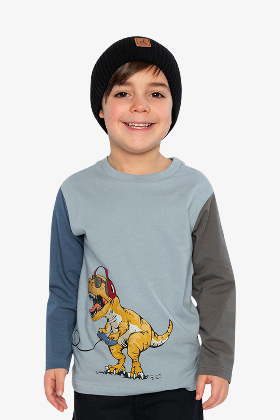 Deux par Boys Long Sleeve Organic Cotton T-Shirt with Dino Graphic