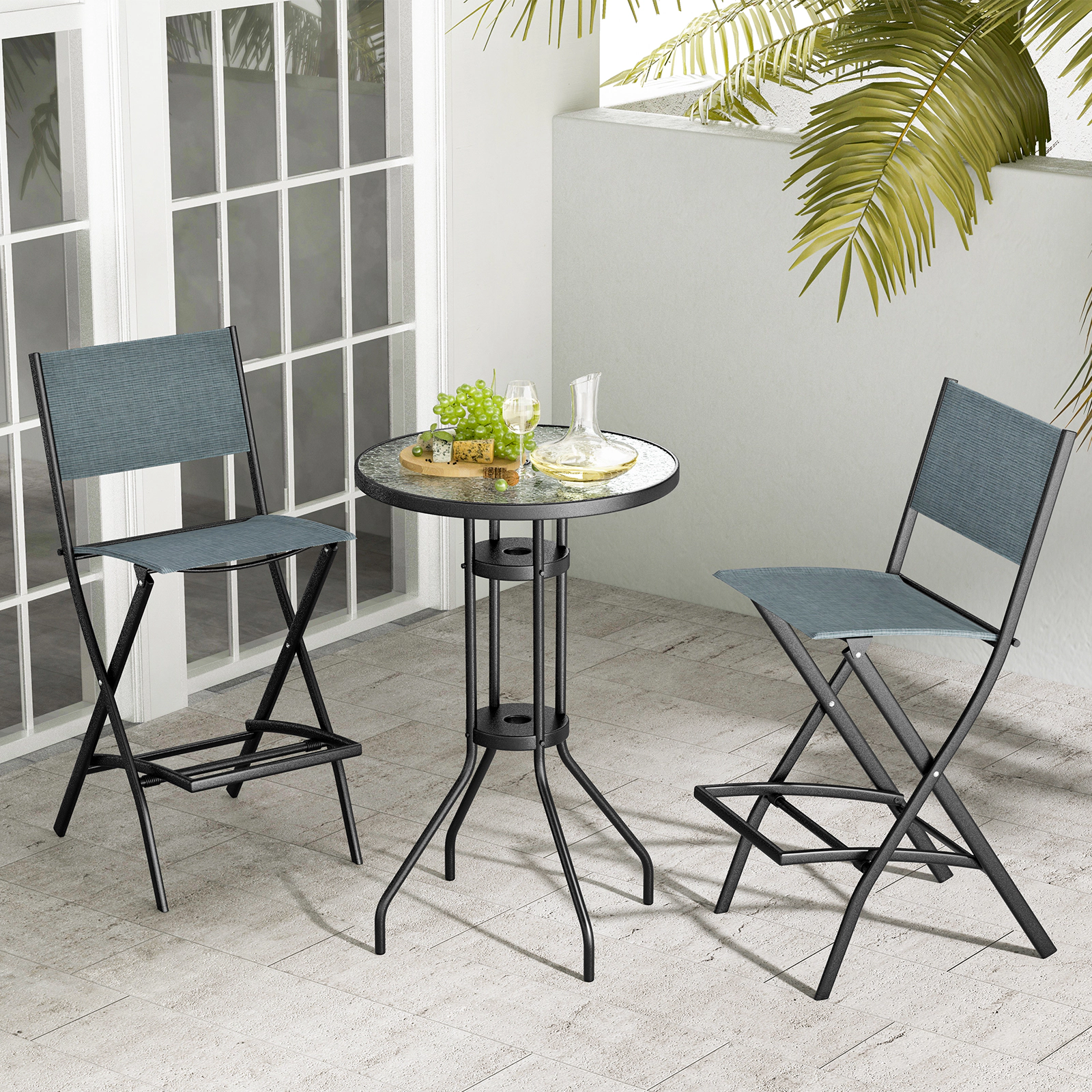 SUGIFT Folding Fabric Bar Stool Set of 2 with Backrest and Footrest for Home Bar Sets 330-lb Capacity 28-in Seat Height