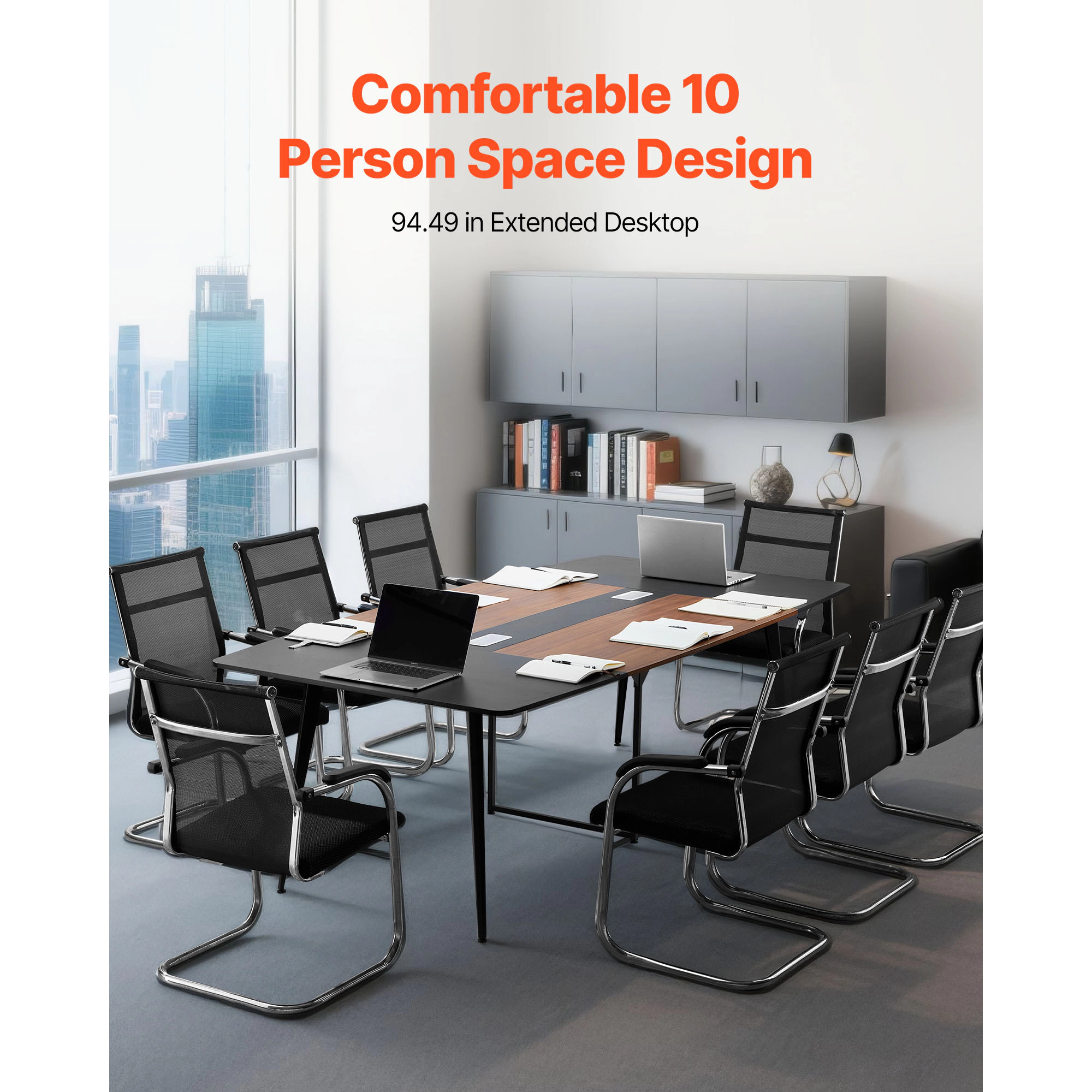HONGGE Modern Office Meeting Desk with Metal Legs for Conference Room Easy Assembly Brown