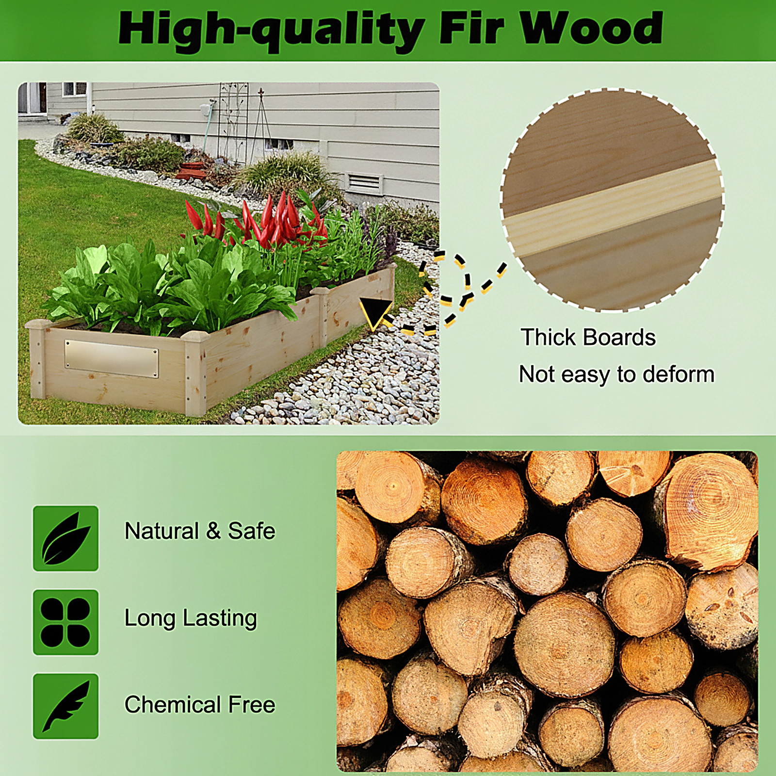 SUGIFT Solid Fir Wood Vegetable Raised Garden Bed 95 x 24 x 10 in Planter Box 19-lb Net Weight Natural/Brown/Orange