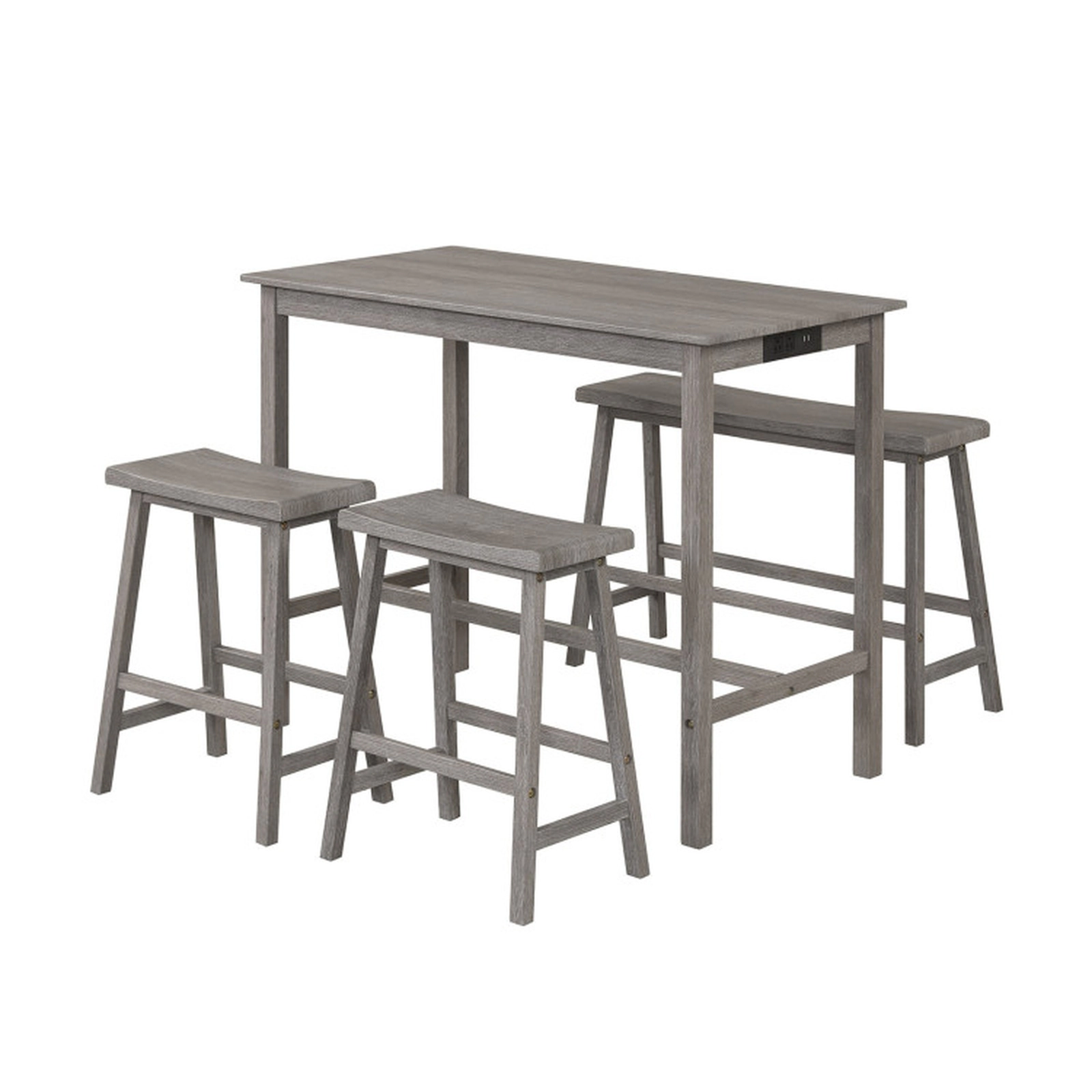 SUGIFT 4-Piece Gray Counter-Height Dining Set with Charging Outlet, Bench and 2 Stools