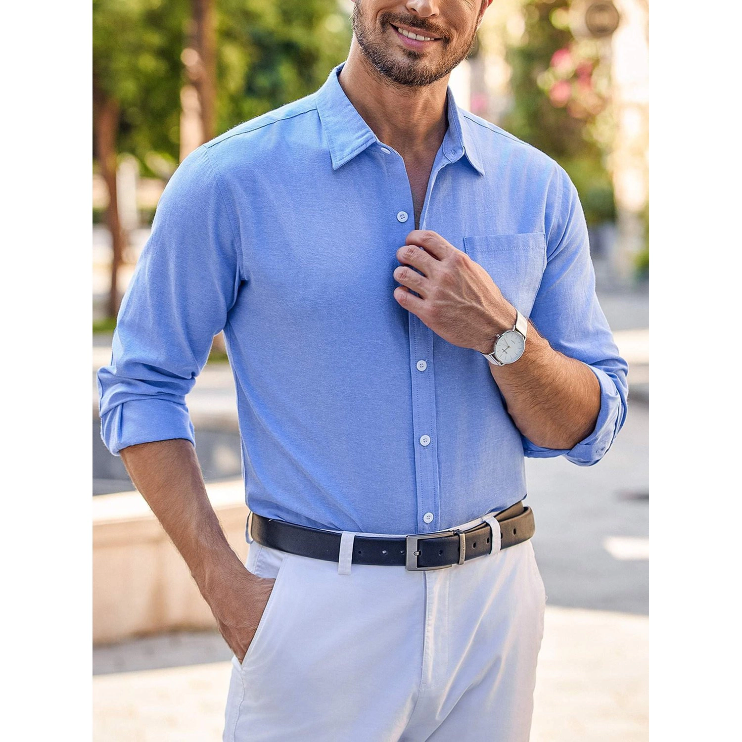 COOFANDY Mens Casual Long Sleeve Button Down Shirt Collared Pocket Dressy Fall Tops