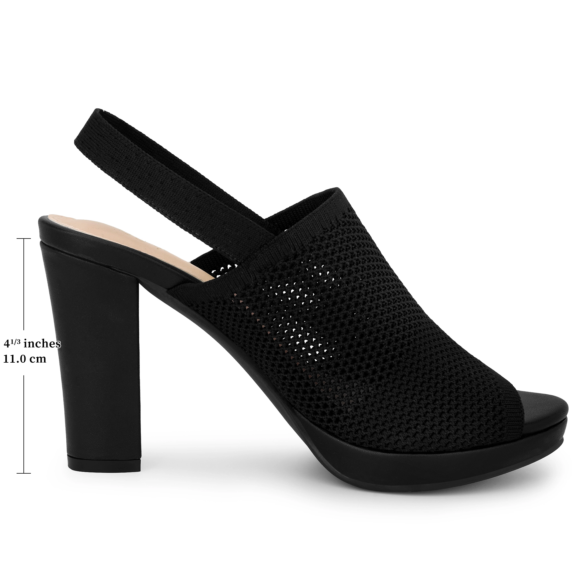 BLISSFUL STEP Women's Knit Peep Toe Platform Slingback Chunky Heels Sandals
