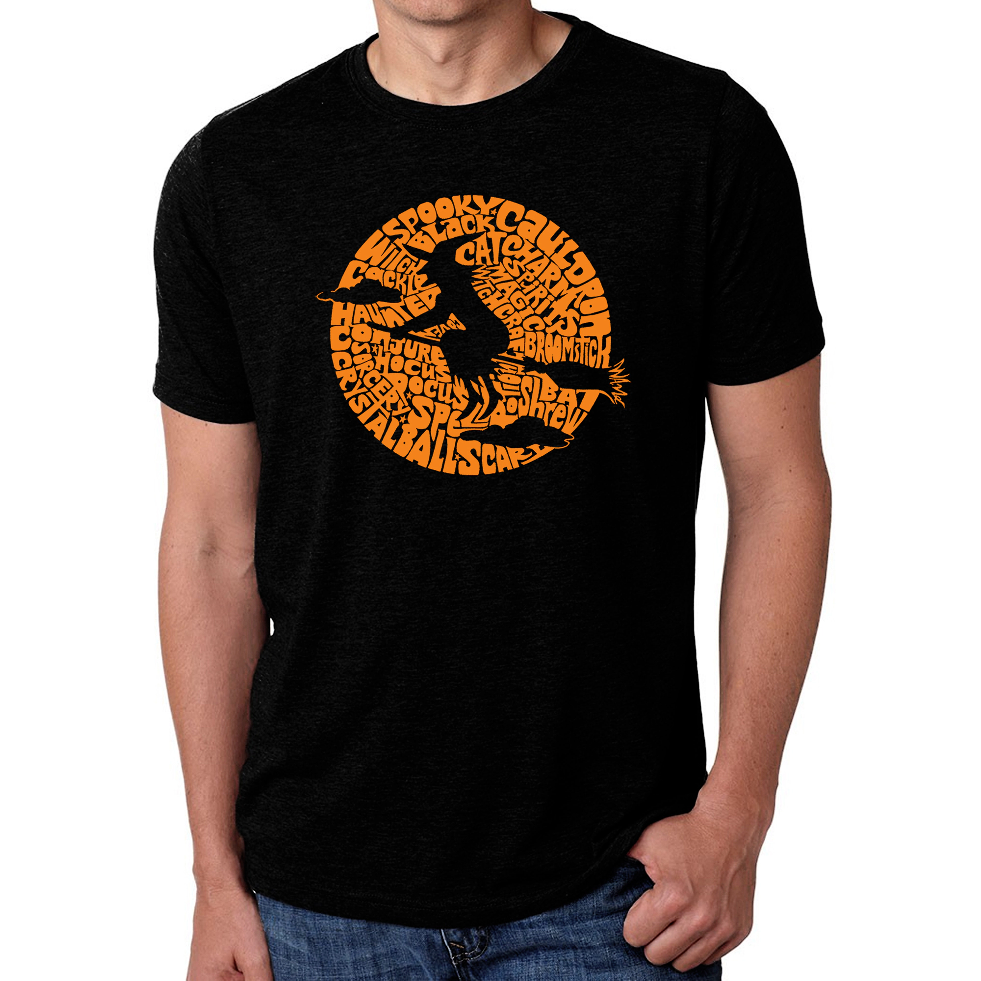 LA Pop Art Men's Cotton/Poly Blend Word T-Shirt - Spooky Witch