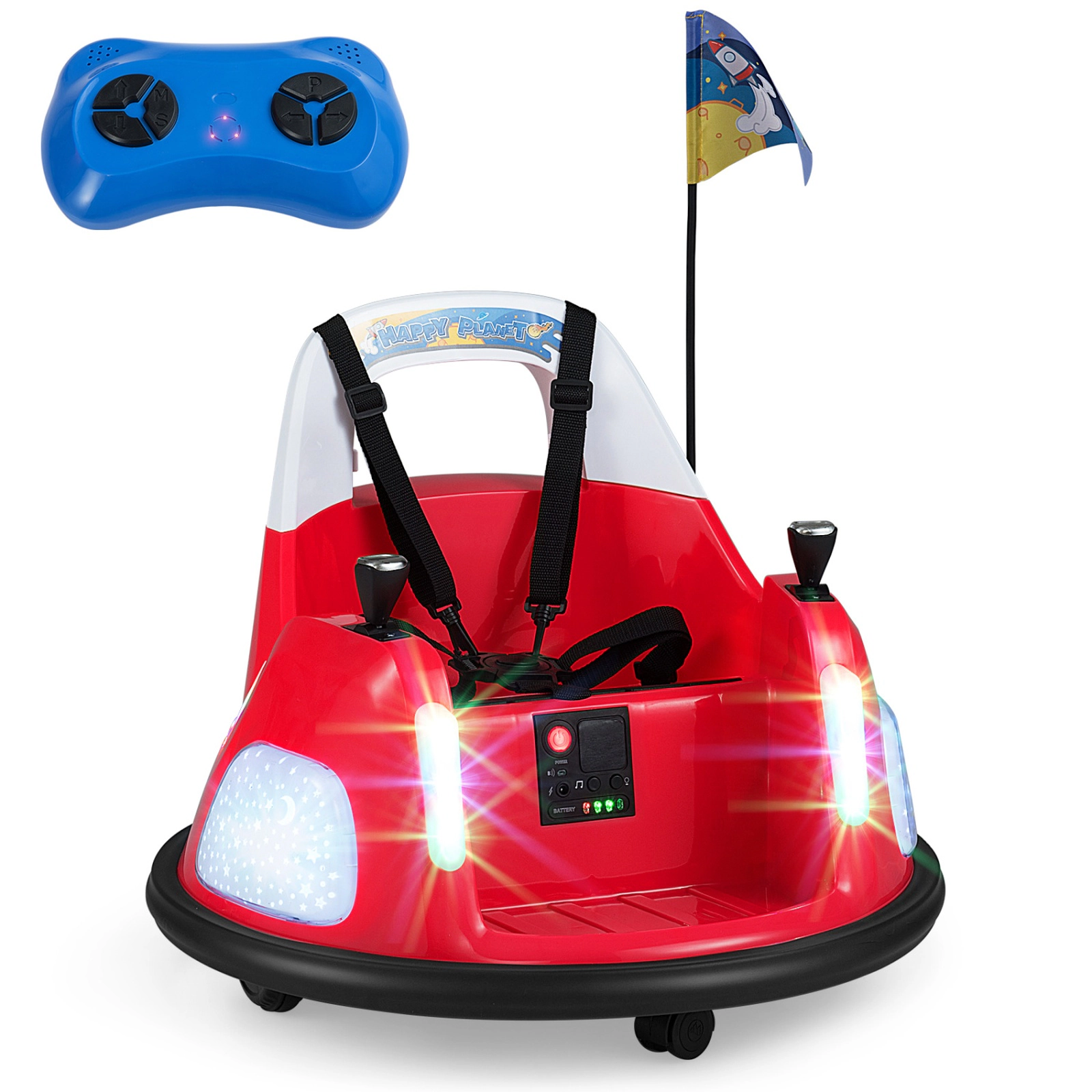 SUGIFT Red Remote Control 360 Degree Spin and Flashing Lights Kids 12V Ride On Bumper Car