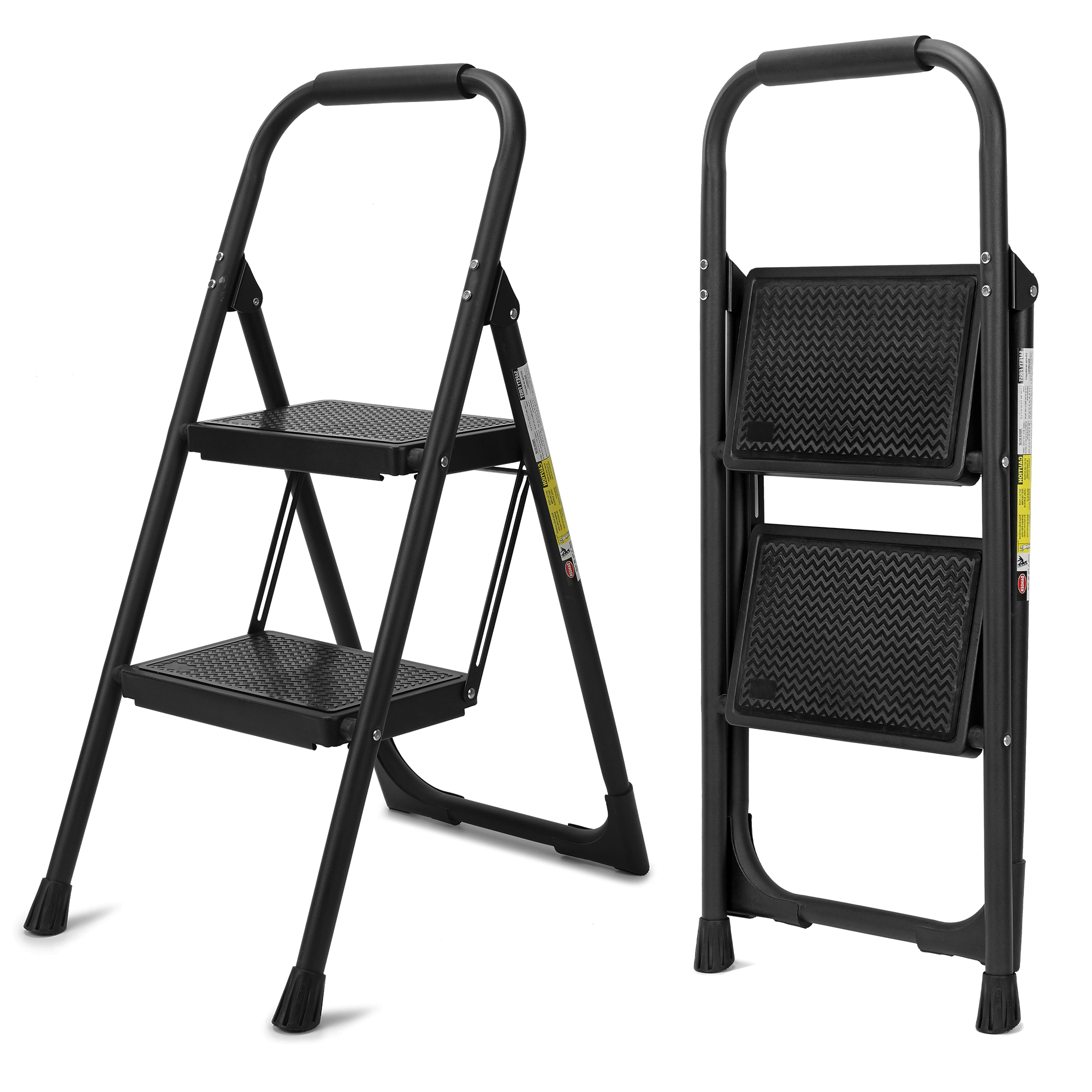 Flynama Step Ladder- 330lb Capacity Steel Foldable Step Stool (Black