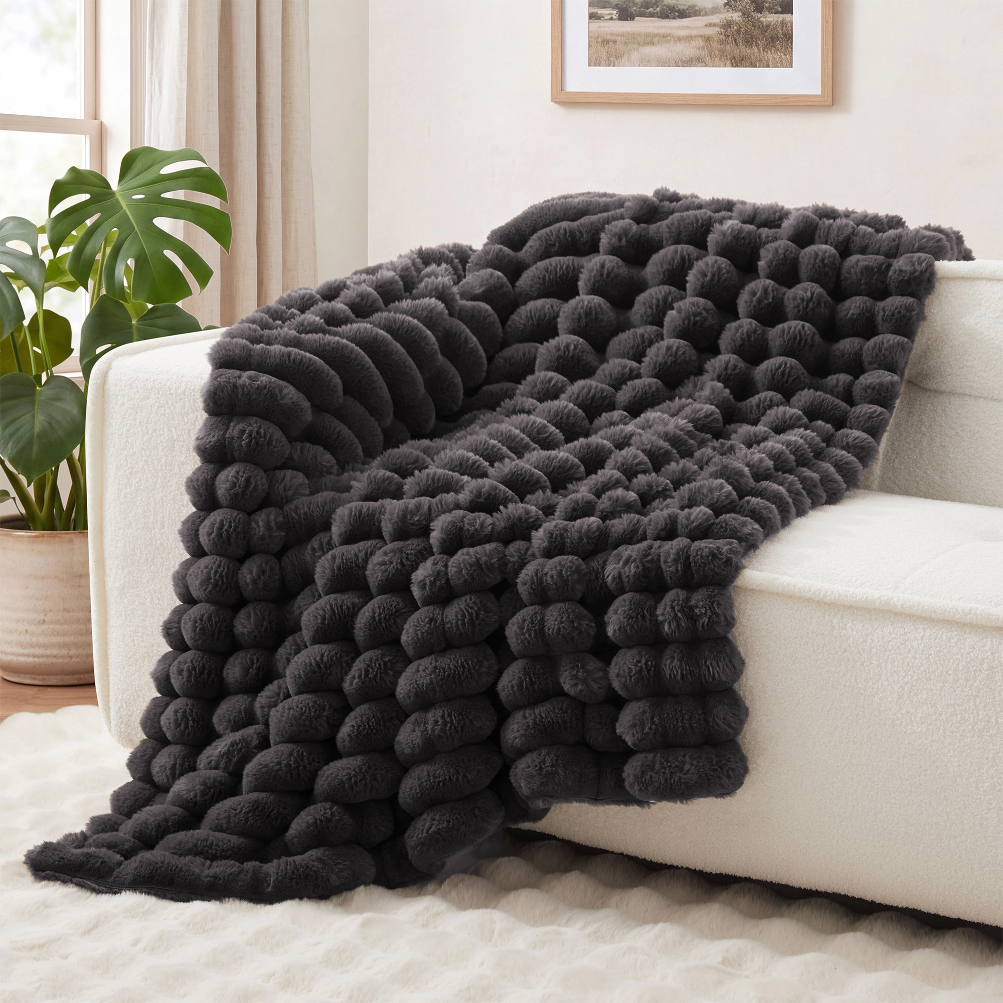 PEACENEST Reversible Plush Faux Fur Throw Blanket, 50" x 60"