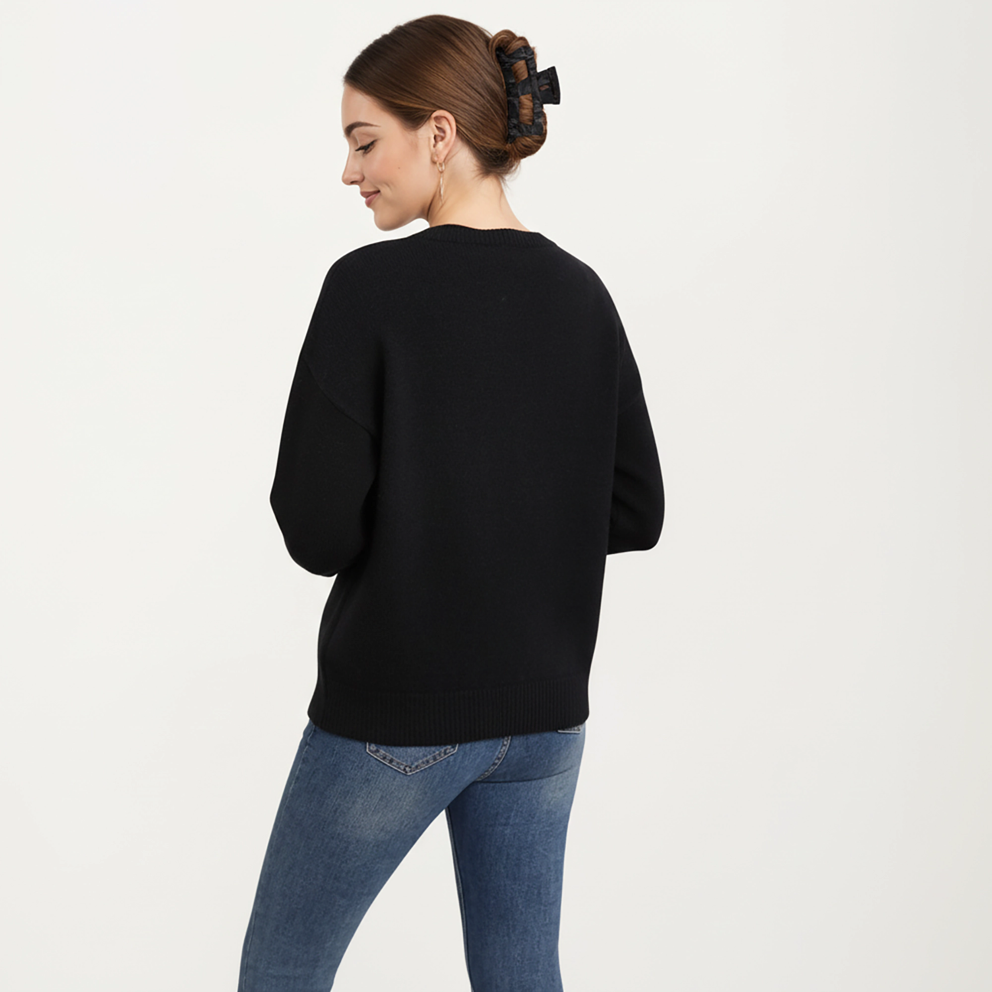 Anna-Kaci Women's Cherry Graphic Fuzzy Knit Sweater with Textured Soft Feel Ribbed Crew Neckline and Relaxed Fit