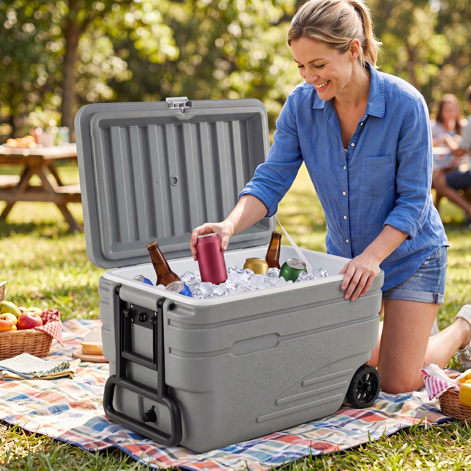 SUGIFT 103-qt Gray Large Wheeled Ice Chest Cooler with Foldable Pull Handle and 5 to 7 Day Ice Retention