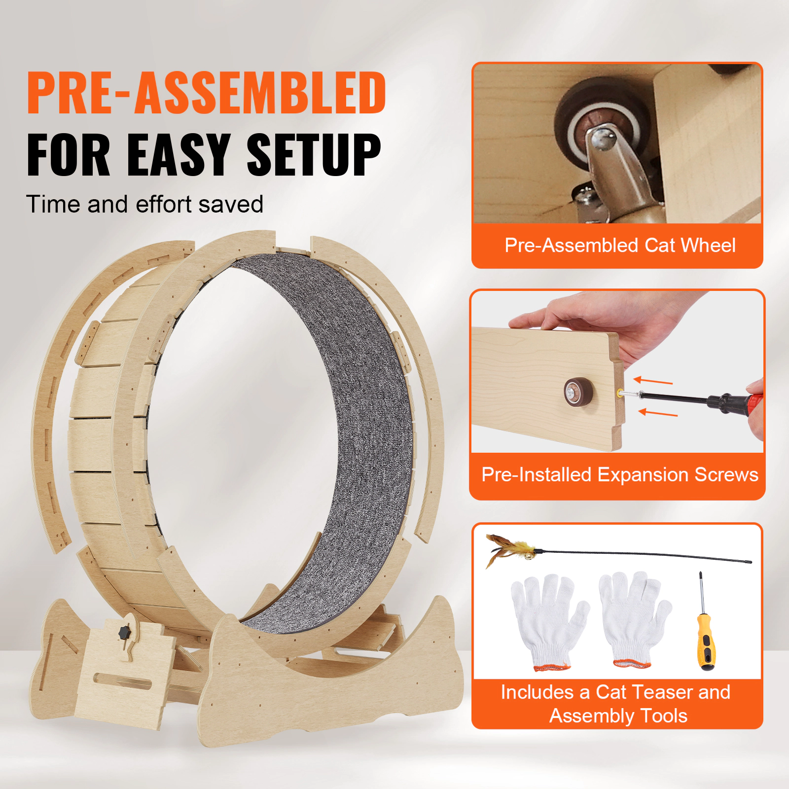 HONGGE 29.5-Inch Plywood Cat Exercise Wheel for Small Cats Up to 8 lbs, Quiet Indoor Running Wheel