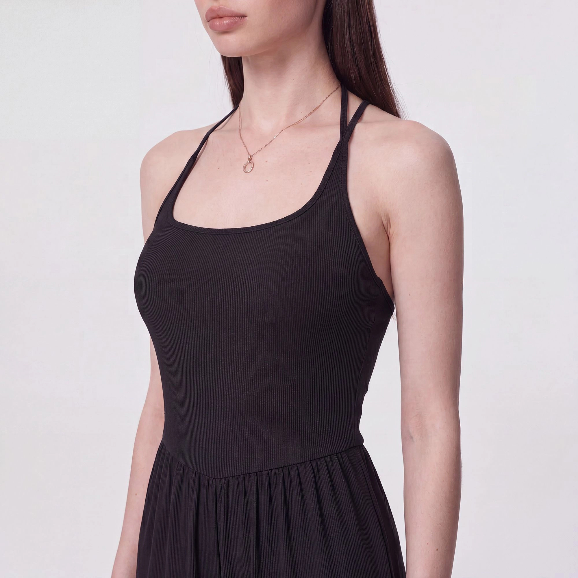 Anna-Kaci Women's Sleeveless Halter Neck Wide Leg Jumpsuit with Ribbed Bodice Gathered Waist and Flowy Pants