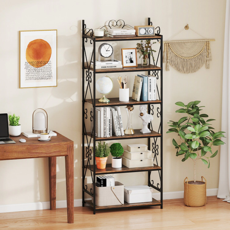 Hivvago 6-Tier Bookshelf Industrial Bookcase with 2 Anti-Tipping Kits and Metal Frame