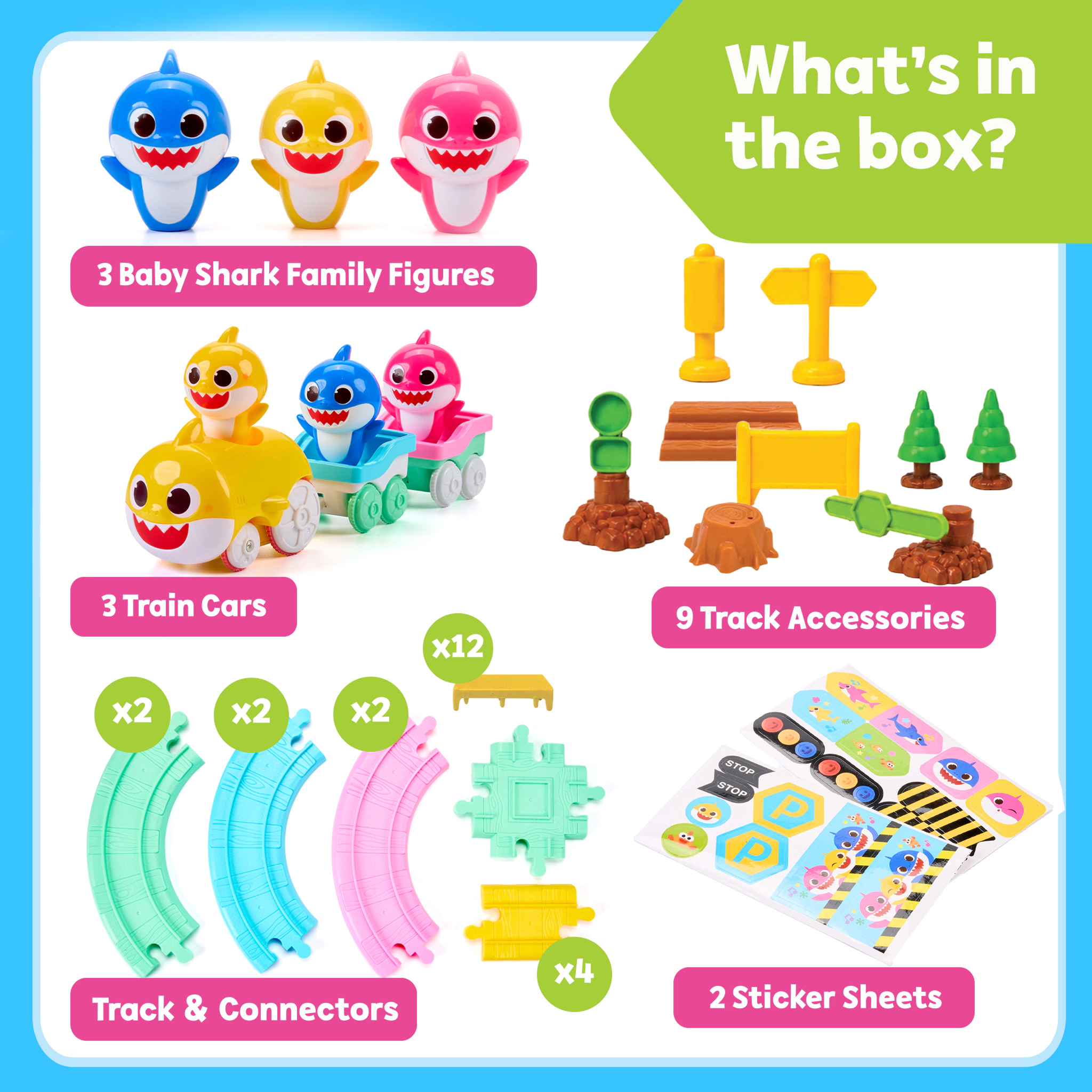 Pinkfong Kids Baby Shark Train Track Expansion Set - Flexible Snap-Together Track Pieces for Baby Shark Musical Train