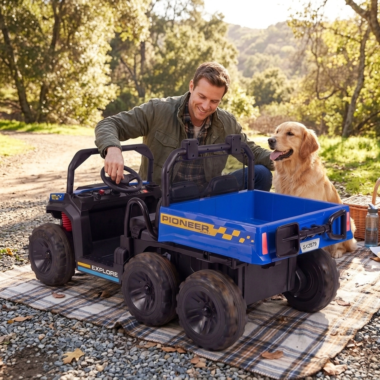 24V Kids Ride On Dump Truck 2-Seater Shovel Holder Cup Holder Parent Remote Electric Dump Bed Ages 3-8 Navy