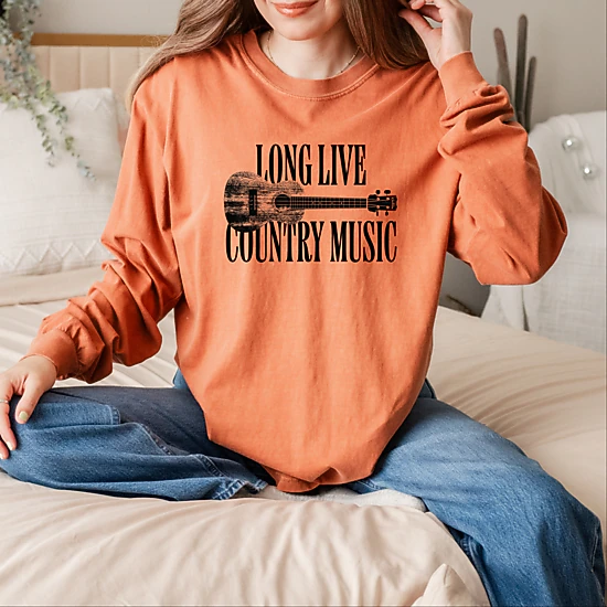 Simply Sage Market - Women's Garment Dyed Long Sleeve Graphic T-Shirt - Long Live Country Music