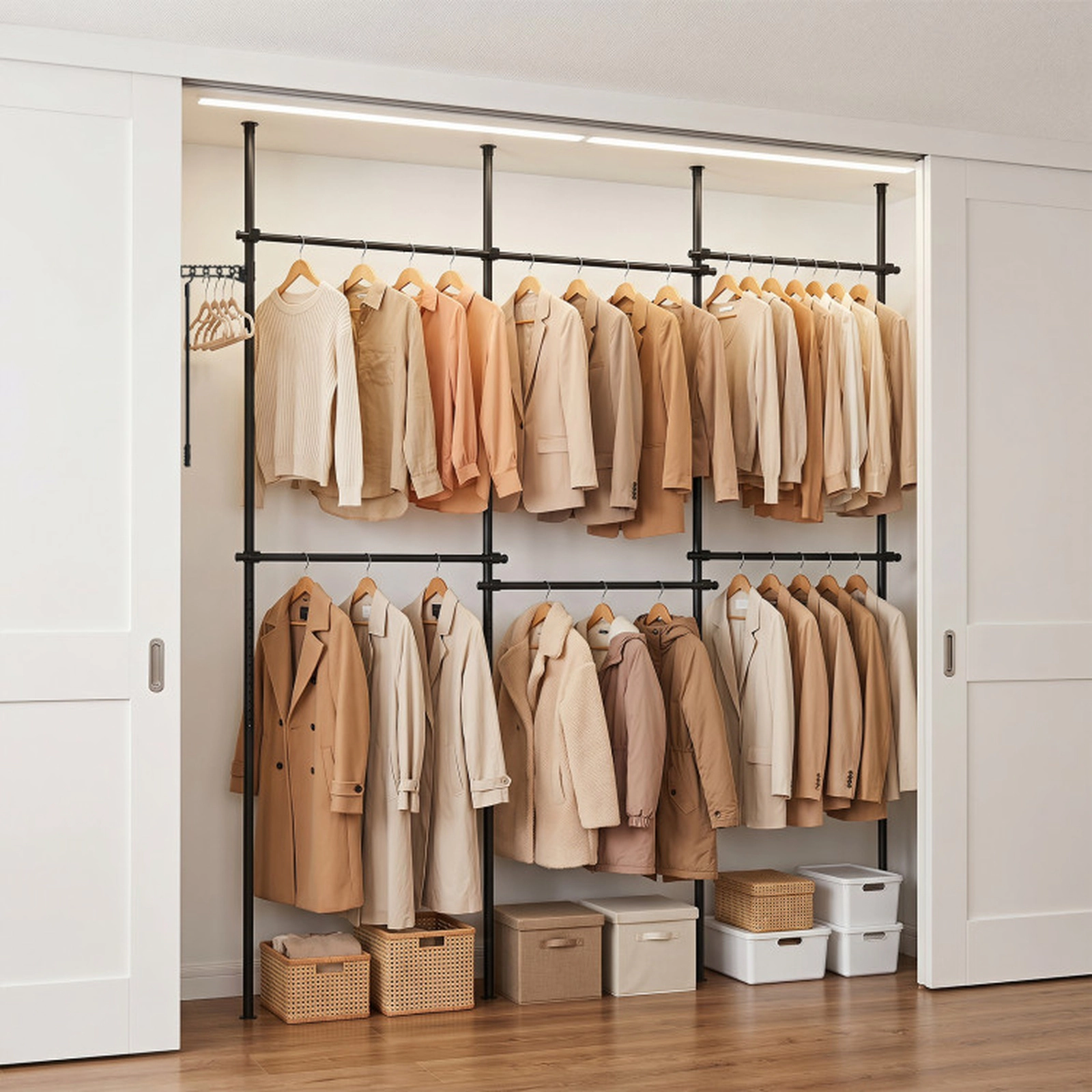 SUGIFT Black Adjustable Floor to Ceiling Clothes Rack with 6 Hanging Rods and No-Drill Telescoping Poles