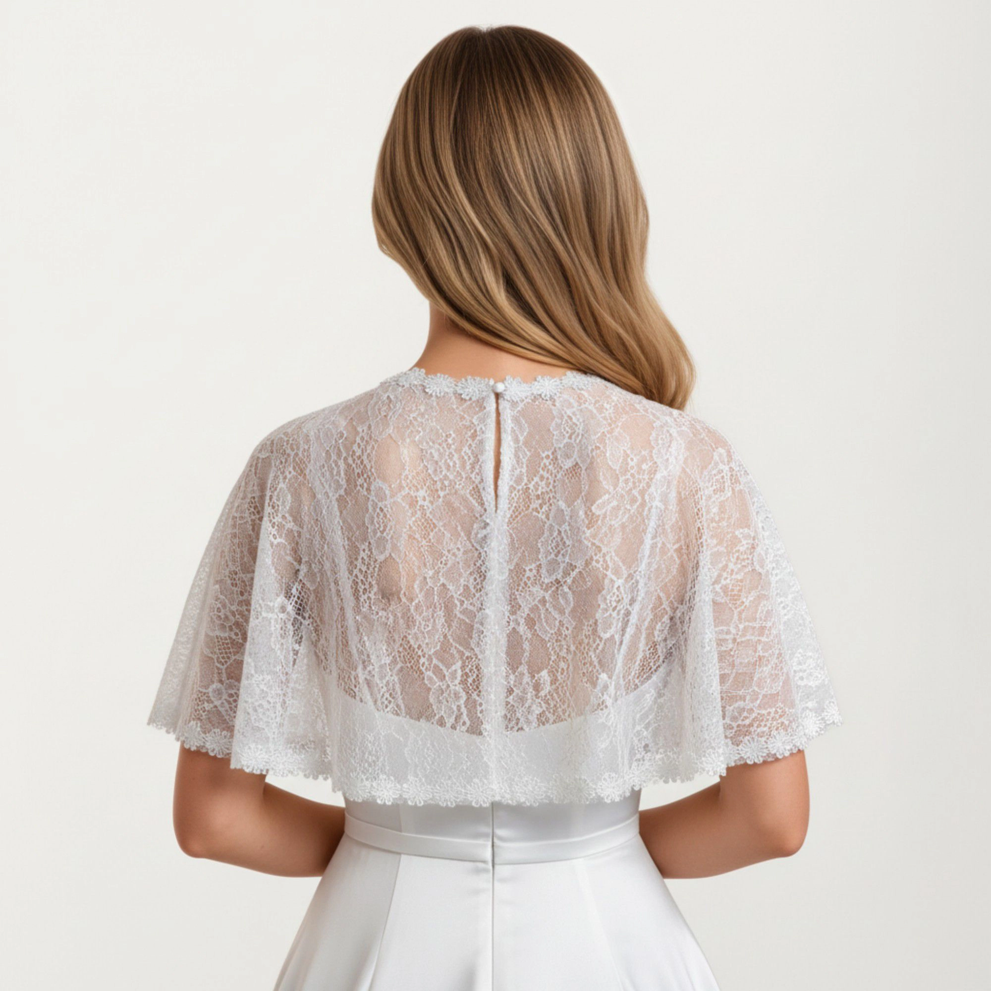 Anna-Kaci Women's Floral Capelet with Scalloped Edges Sheer Draped Overlay and Clasp Detail for Light Coverage 8.5x13in