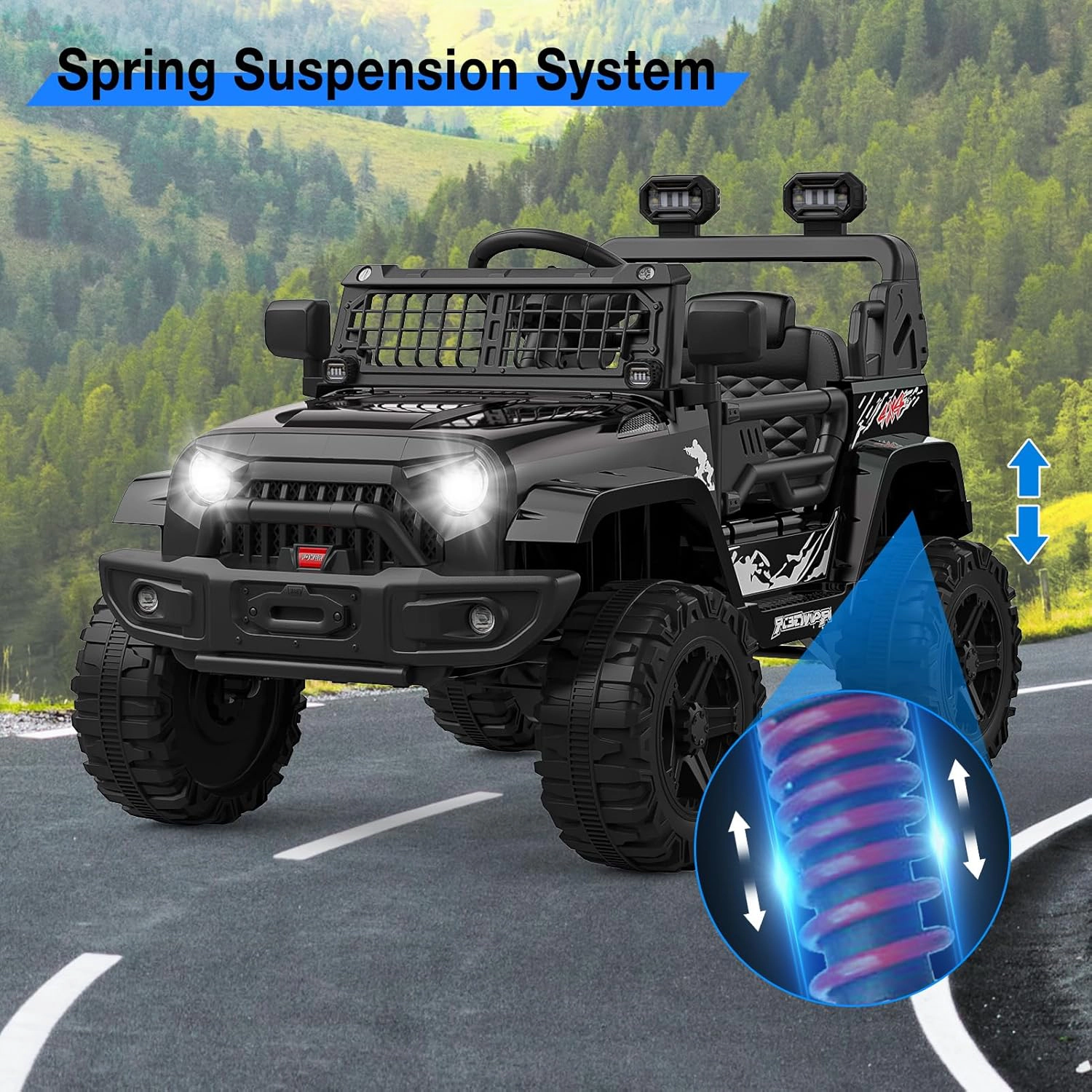 12V Kids Ride On Truck, Battery Powered Electric Car w/Remote, 3 Speeds, Spring Suspension, Headlights & Music for 3-8