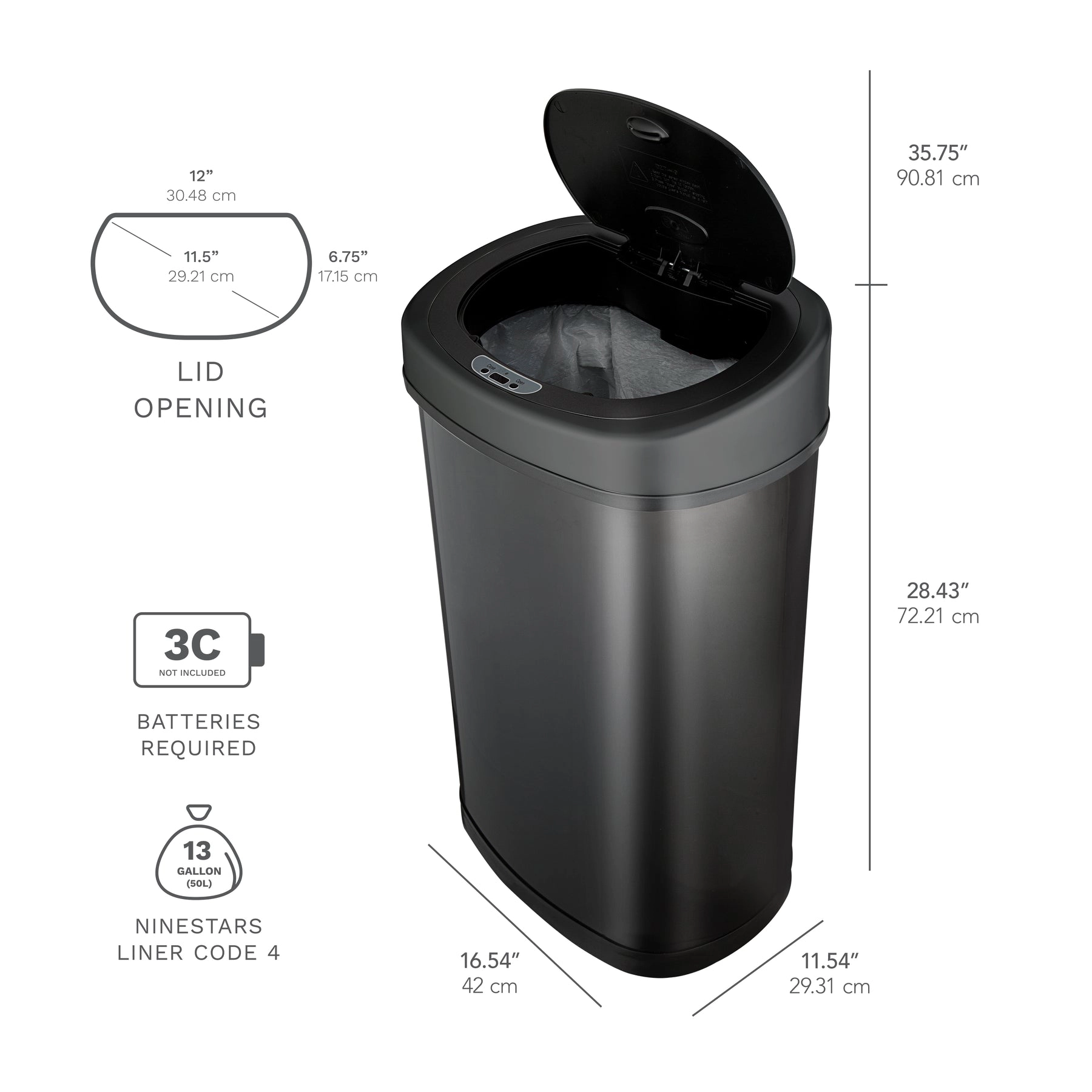 Ninestars Classic Oval 13.2-Gallon Stainless Steel Motion Sensor Trash Can