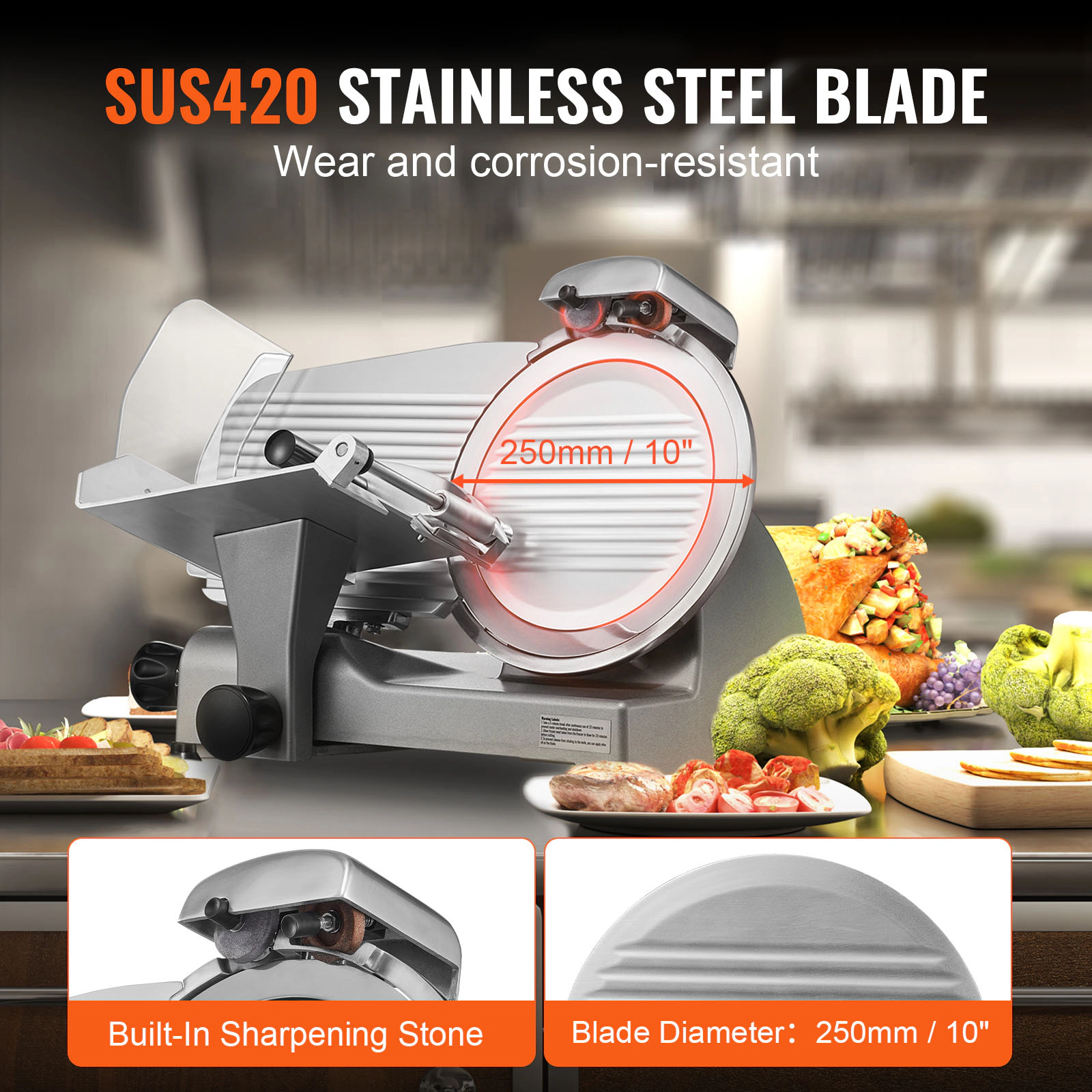 HONGGE Electric Commercial Meat Slicer with Adjustable Steel Blade Thickness