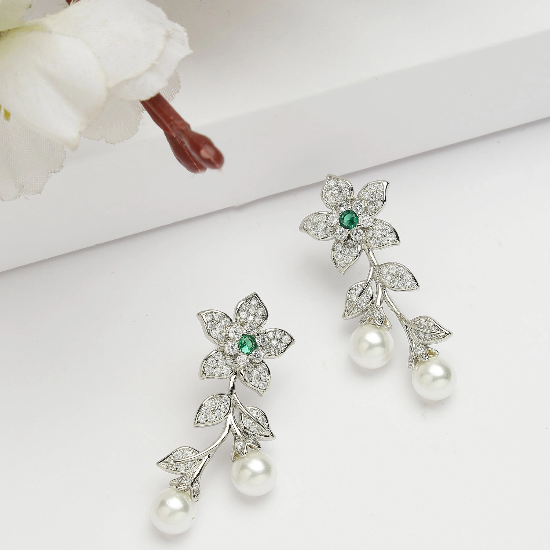 AGP PARIS Womens Diva Collection Cubic Zirconia Floral Drop Earrings
