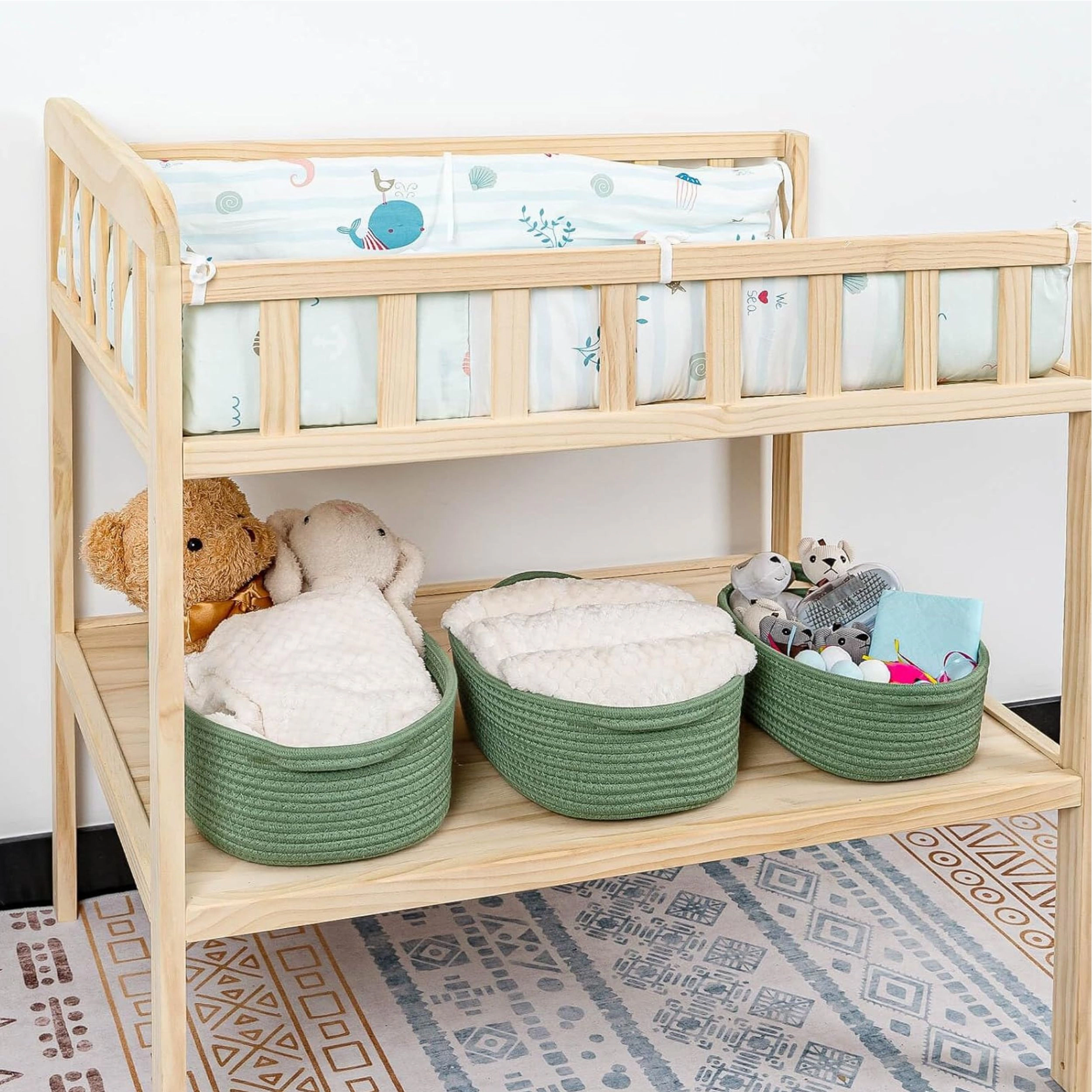 Stock Preferred Pack of 5 Cotton Rope Storage Baskets with Handles for Shelves and Countertops