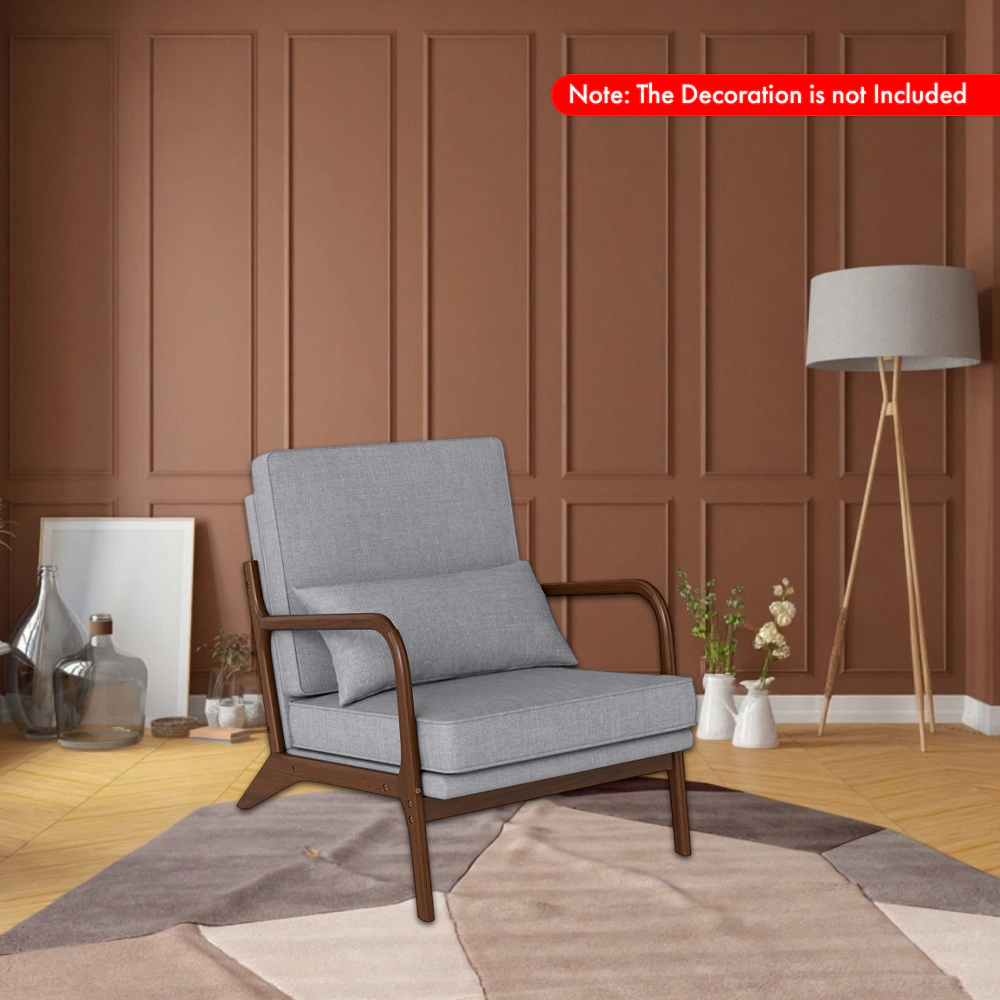 Hivvago Contemporary Upholstered Armchair with Wooden Armrests and Back Cushion