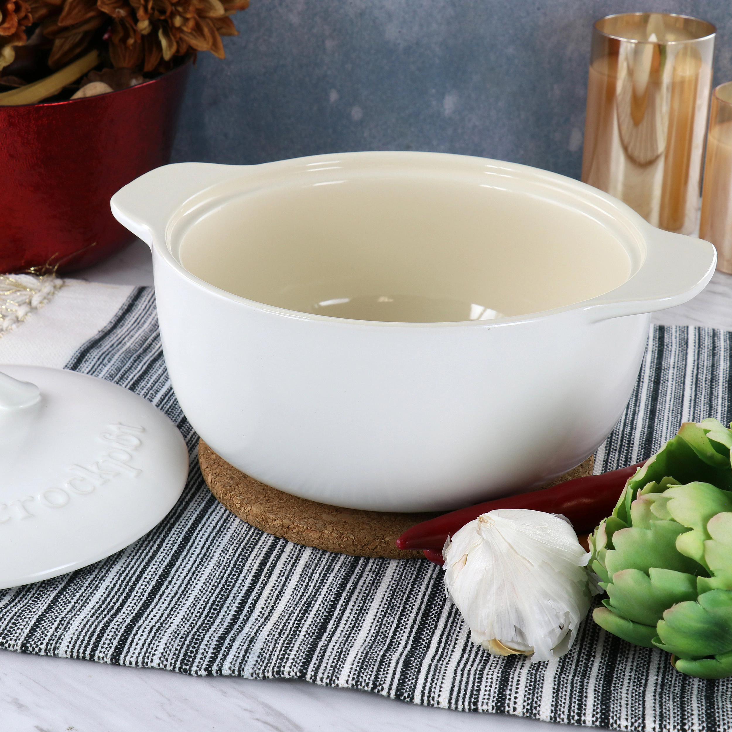 Crock Pot Artisan 2.3 Quart Round Stoneware Casserole with Lid in White
