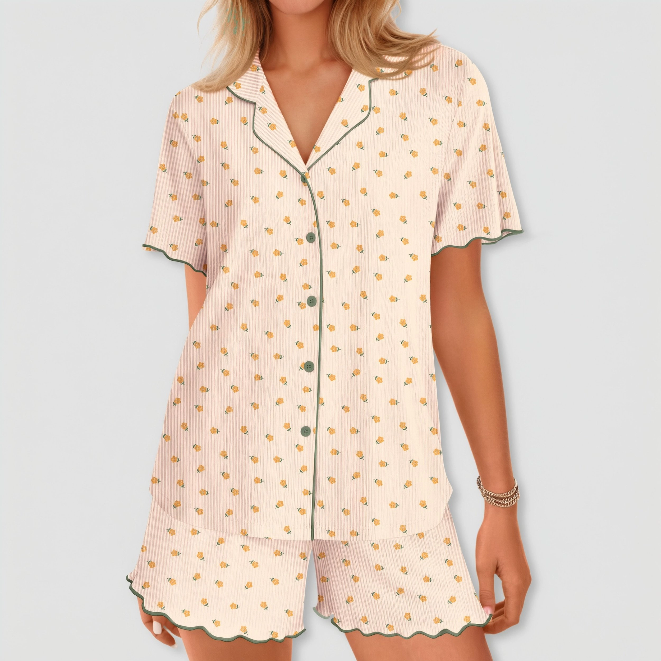 Ekouaer Women's Flamingo Print Short Sleeve Pajama Set with Shorts