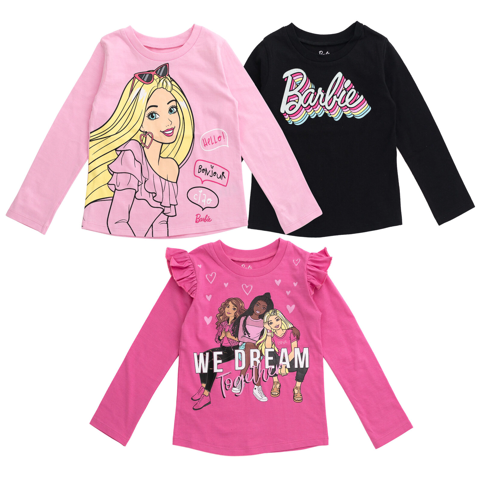 Barbie Girls' Long-Sleeve T-Shirt 3-Pack