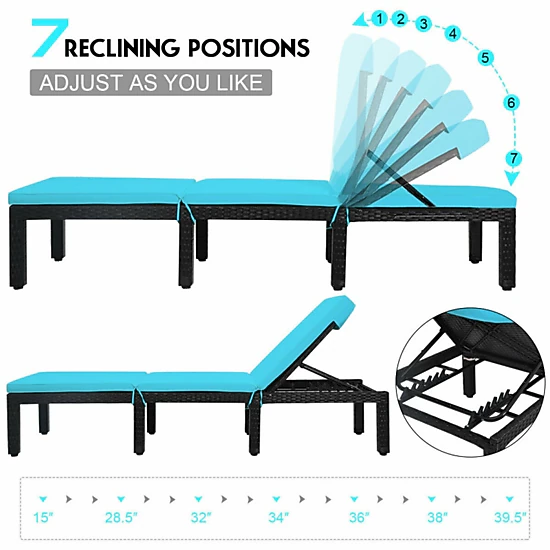 SUGIFT 6-Position 2-in Cushion PE Rattan Steel Frame Chaise Lounge Chair 77-in x 25.5-in 355-lb Capacity Turquoise