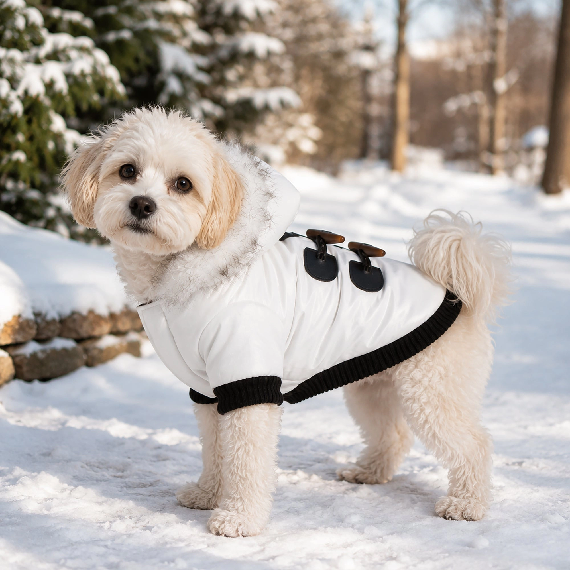 Pet Life ® Aspen Winter-White Fashion Pet Parka Coat