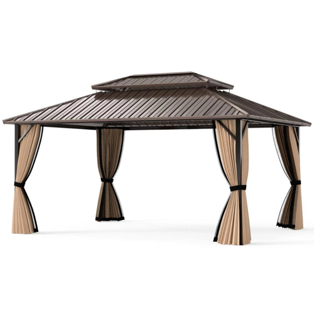 Hivvago 16 x 12 FT Hardtop Gazebo Outdoor Pergola for Patio Garden Deck Lawn Backyard Party Tent-Coffee