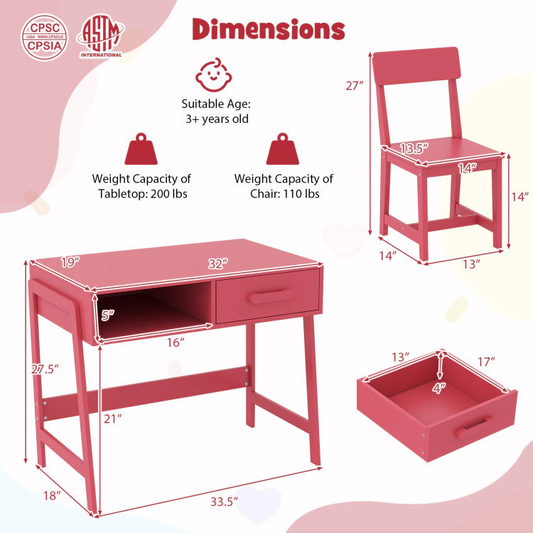 Hivvago Kids Desk And Chair Set With Storage Drawer Hutch
