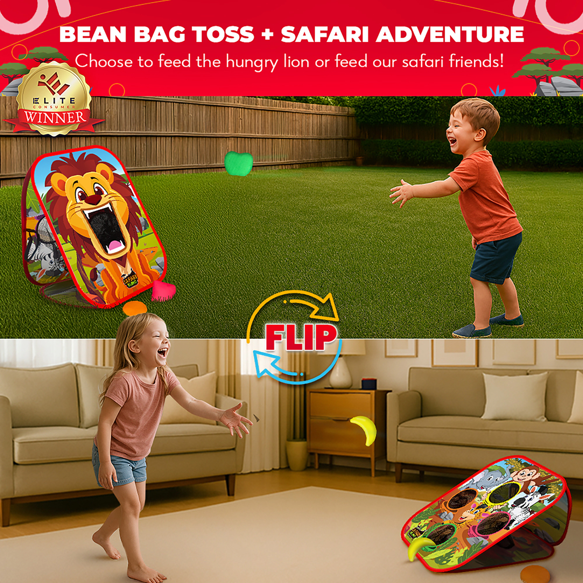 Swooc Games | Safari Sling™ | 2-in-1 Bean Bag Toss Game for Kids